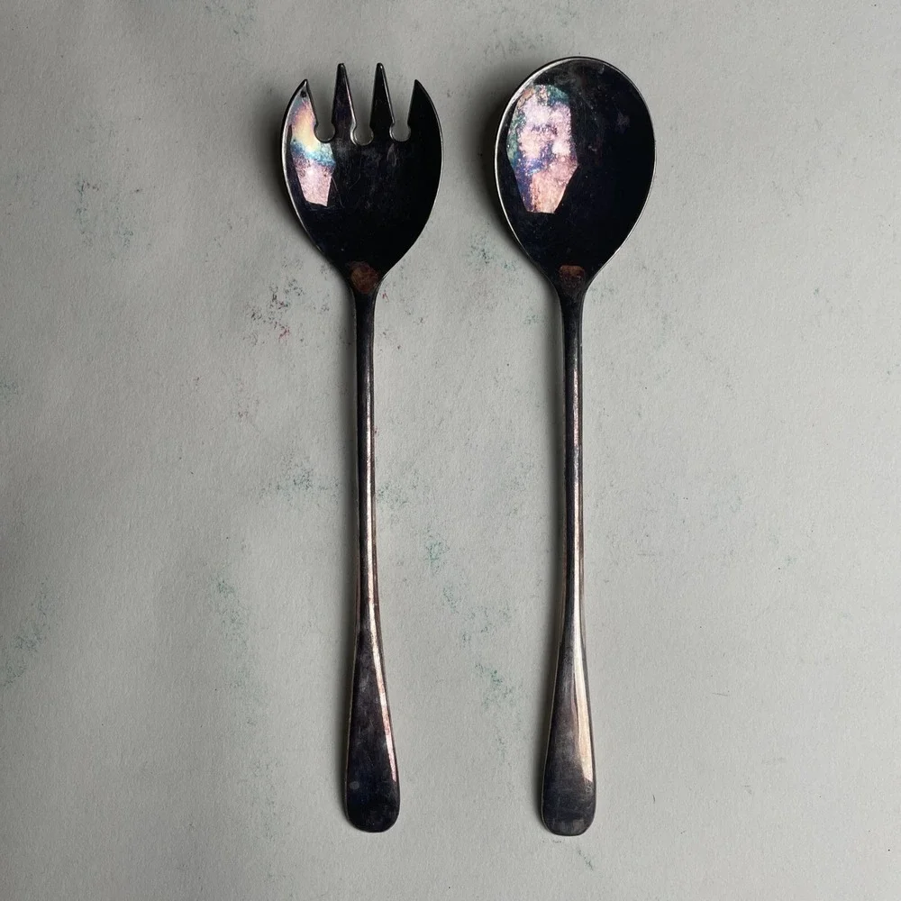 VINTAGE ~ Serving Set‎ Spoon & Spork Silver Plate Made In ITALY